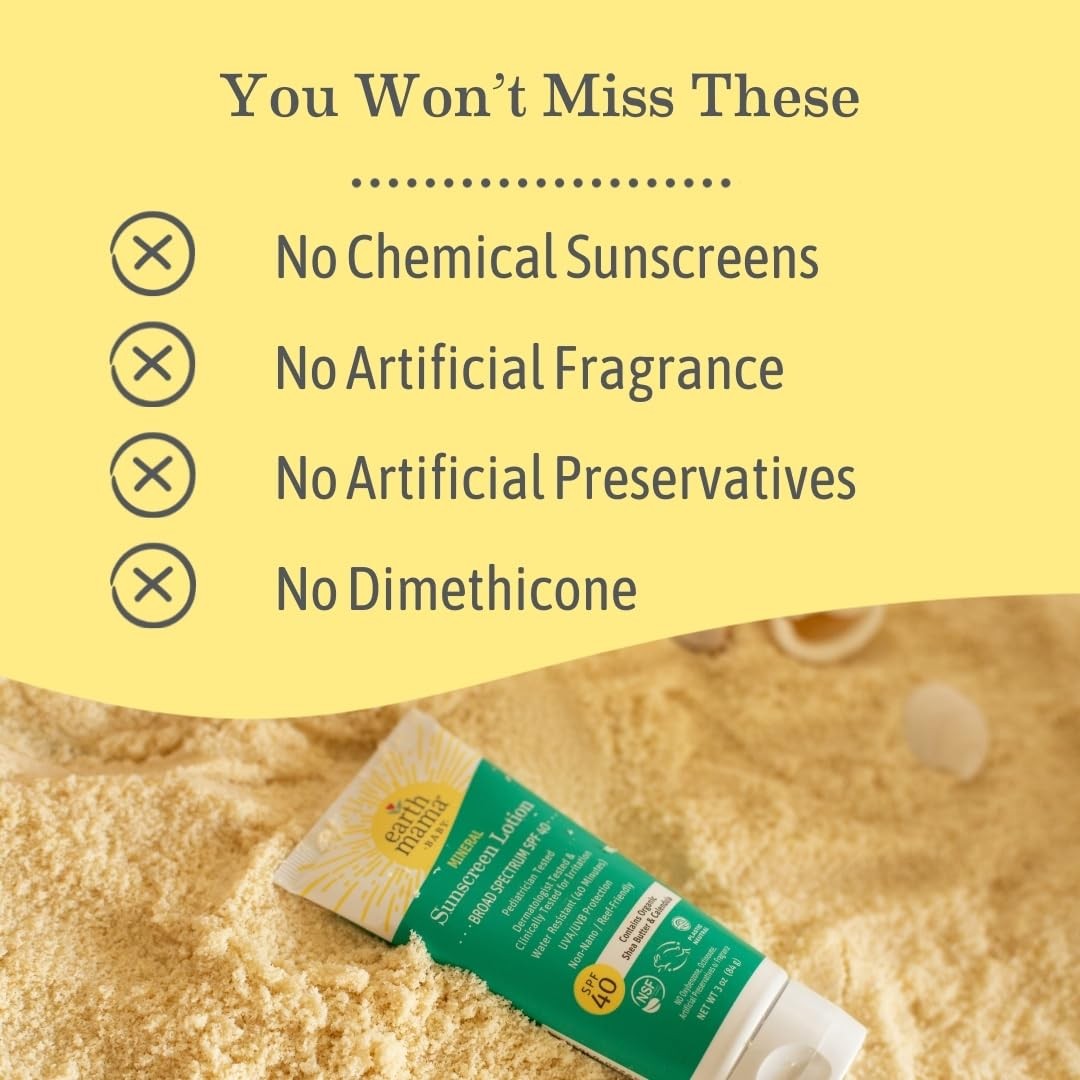 Mineral Sunscreen Lotion SPF 40 for Sensitive Skin - Baby & Family Safe, Water Resistant 3 oz