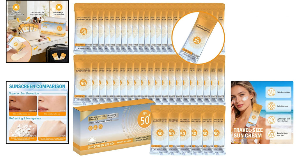 Travel Size Sunscreen SPF 50+ Bulk Pack - Lightweight & Water-Resistant, Face & Body Protection