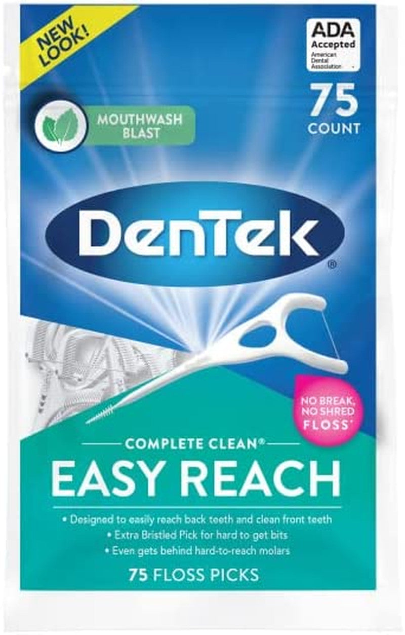 Dental Floss Picks Complete Clean 75 Count Pack of 2 - Easy Reach Back Teeth
