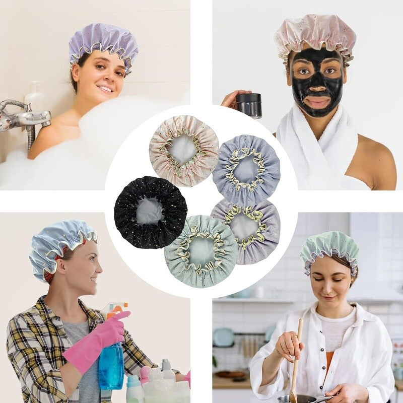 Reusable Waterproof Shower Cap for Women Elastic Hair Bonnet Spa Bath Accessory