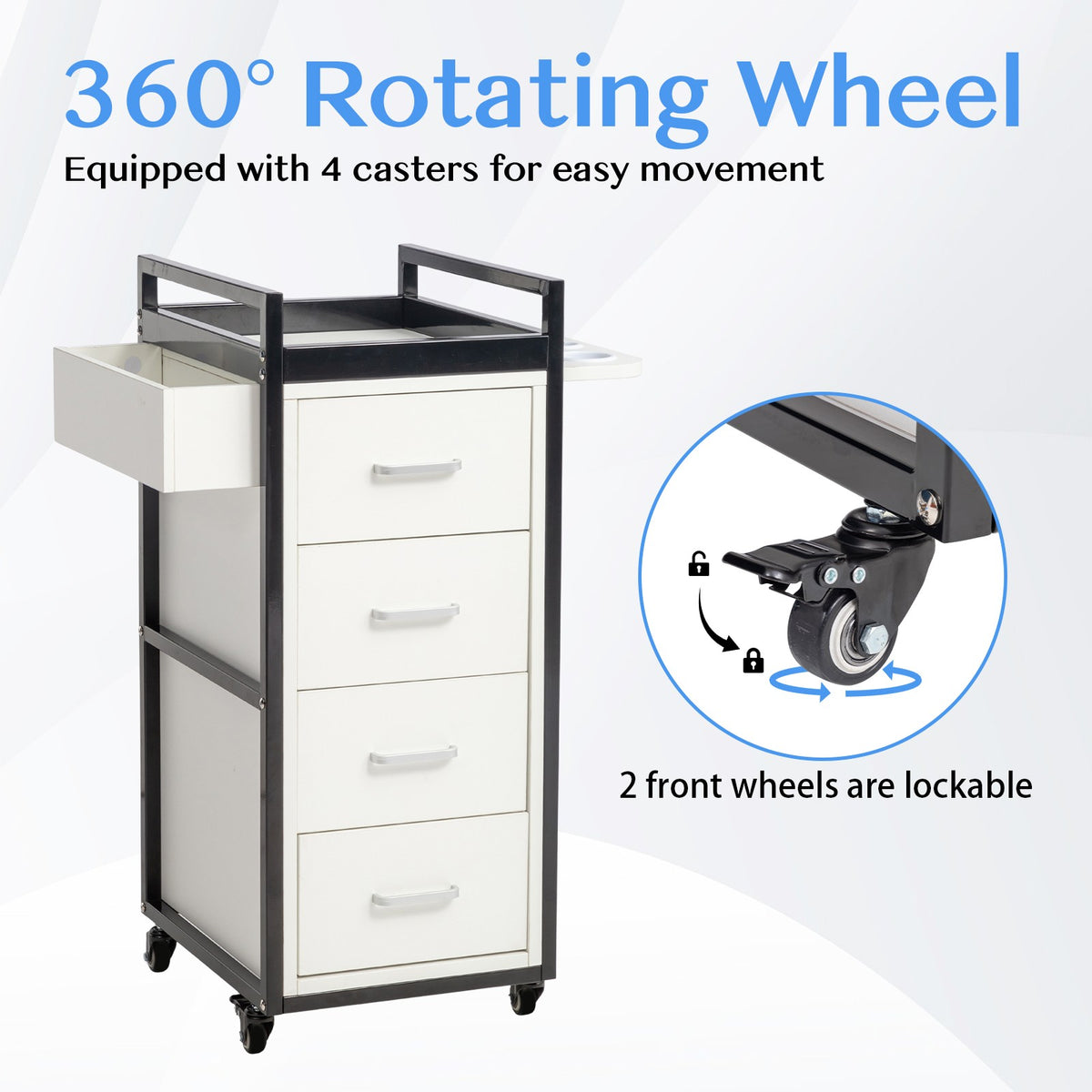 Salon Trolley Cart with 4 Large Drawers & Tool Holders - Mobile Beauty Station