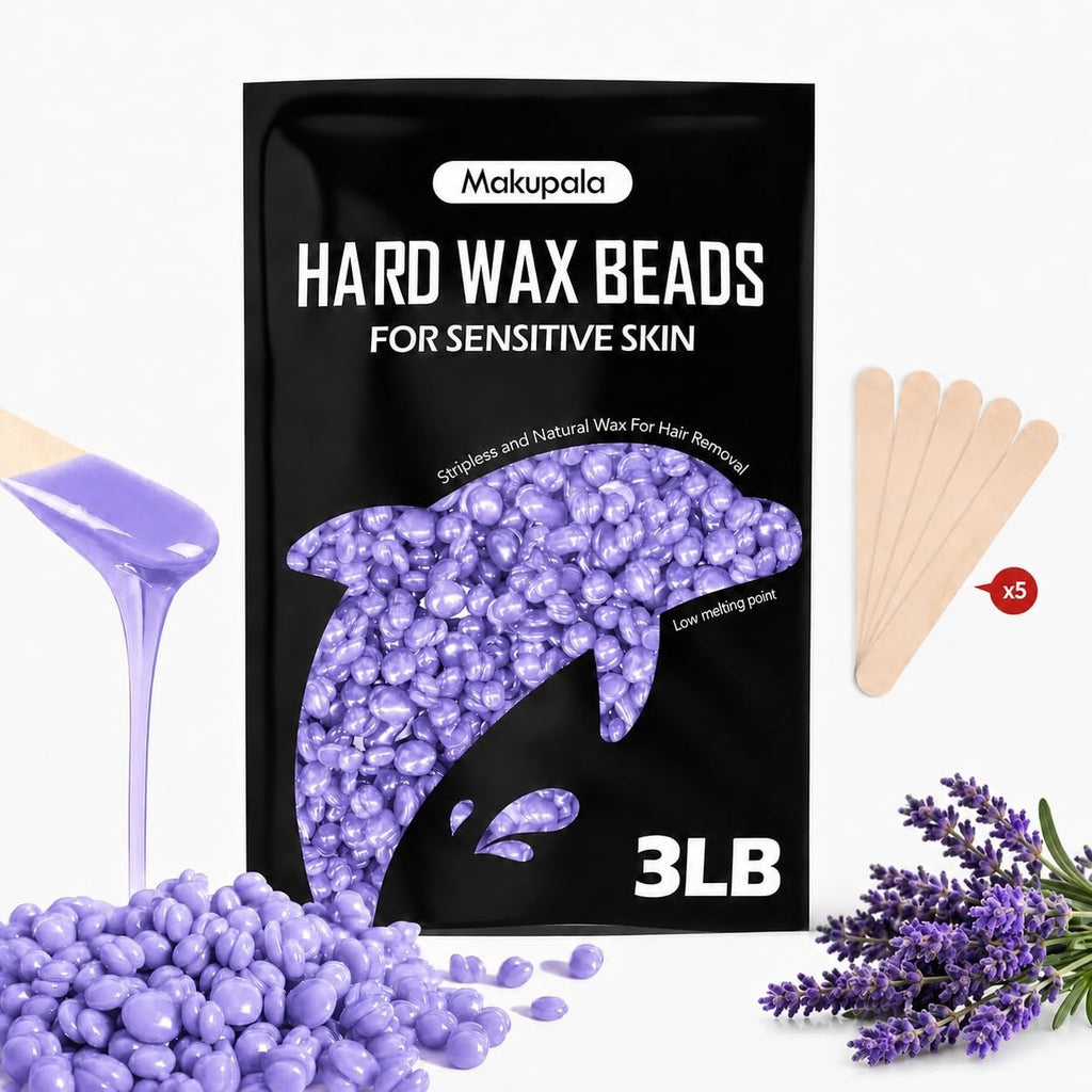 3LB Hard Wax Beads for Hair Removal with 5 Applicator Sticks - Salon & Home Use