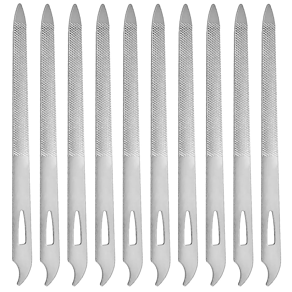 10 Pack Stainless Steel Double-Sided Nail Files for Fingernails & Toenails