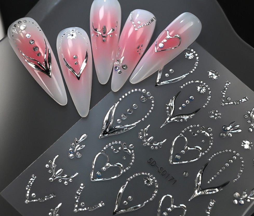 2Pcs Flower Rhinestone Nail Art Stickers 3D Self-Adhesive for Manicure