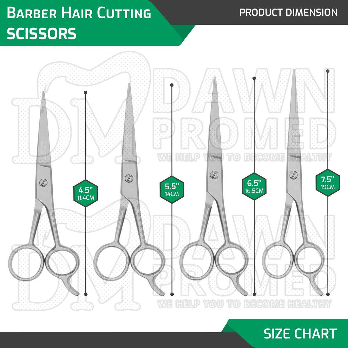 Professional Hair Cutting Scissors Set 4 Pcs 4.5-7.5 Inch Salon Barber Shears