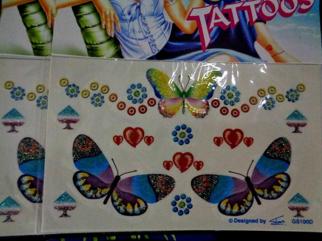 Temporary Glitter Butterfly Tattoo Stickers Set - 12 Sheets, 6 Designs