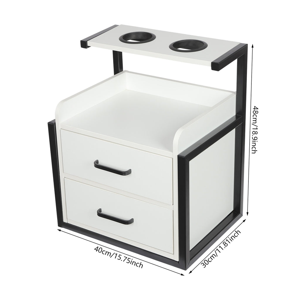 Wall-Mounted Salon Storage Cabinet with 2 Drawers - Black & White