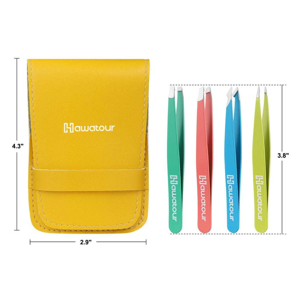 Precision Eyebrow Tweezers Set with Leather Case - 4 Pcs for Facial Hair & Grooming