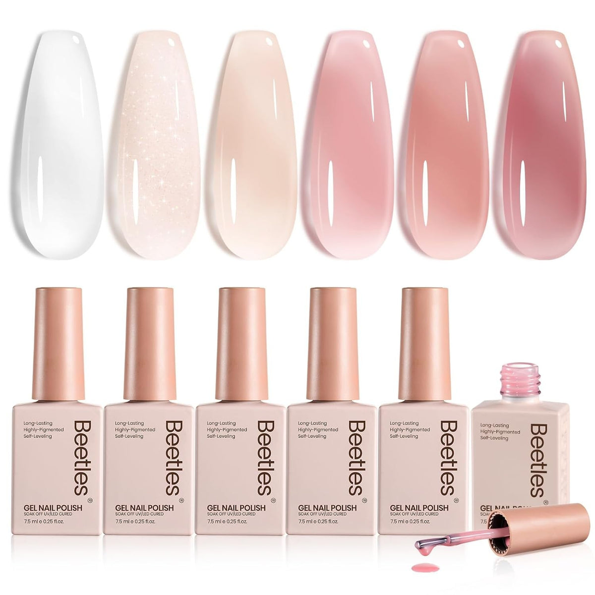 Gel Nail Polish Set - 6 Sheer Milky Pink Nude Jelly Colors for Long-Lasting Manicure