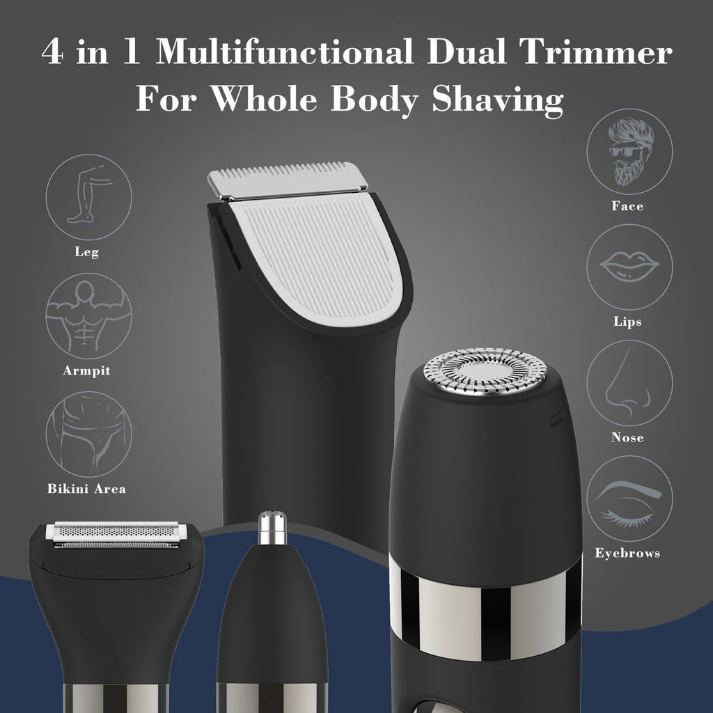 4-in-1 Waterproof Men’s Body Hair Trimmer with Dual Heads & Accessories