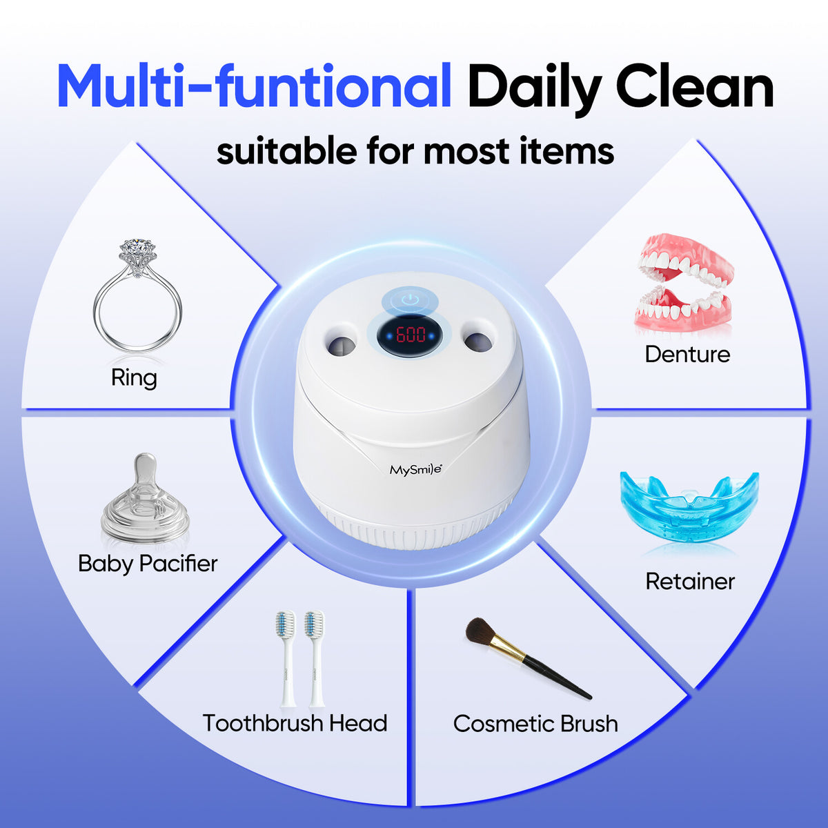 Ultrasonic Dental & Jewelry Cleaner 45kHz UV Sterilizer with Tablets – Portable