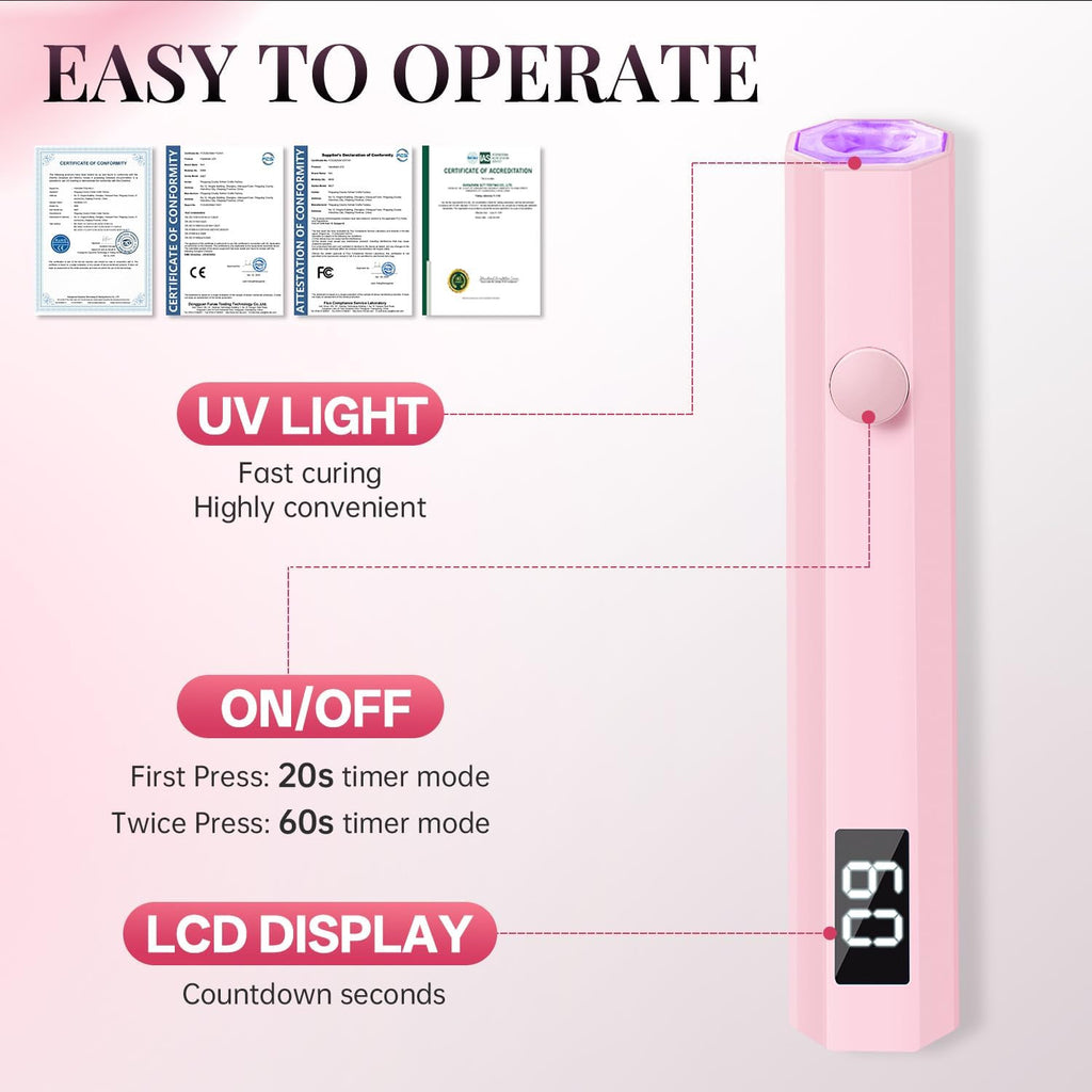 Mini Handheld UV Light for Gel Nails with Stand, Rechargeable Nail Curing Lamp