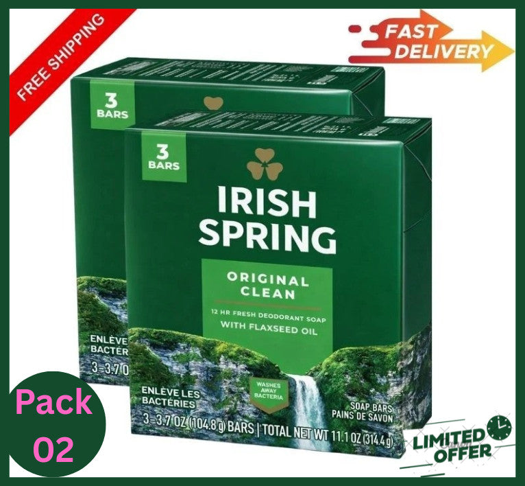 Irish Spring Original Deodorant Bar Soap Pack of 6 - 3 Bars Each