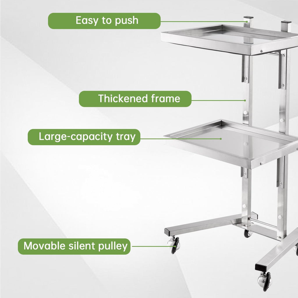 Stainless Steel Salon Rolling Utility Cart with Double-Layer Trays