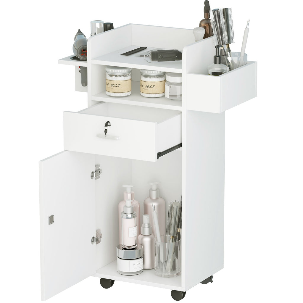 Rolling Hair Styling Station Barber Cabinet with Lockable Wheels and Storage