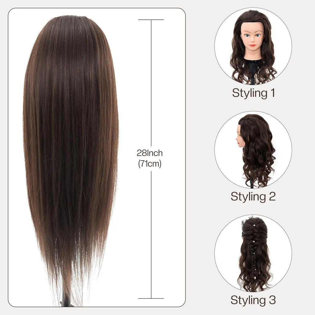 28 Inch Real Hair Mannequin Head for Hair Styling Cosmetology Practice