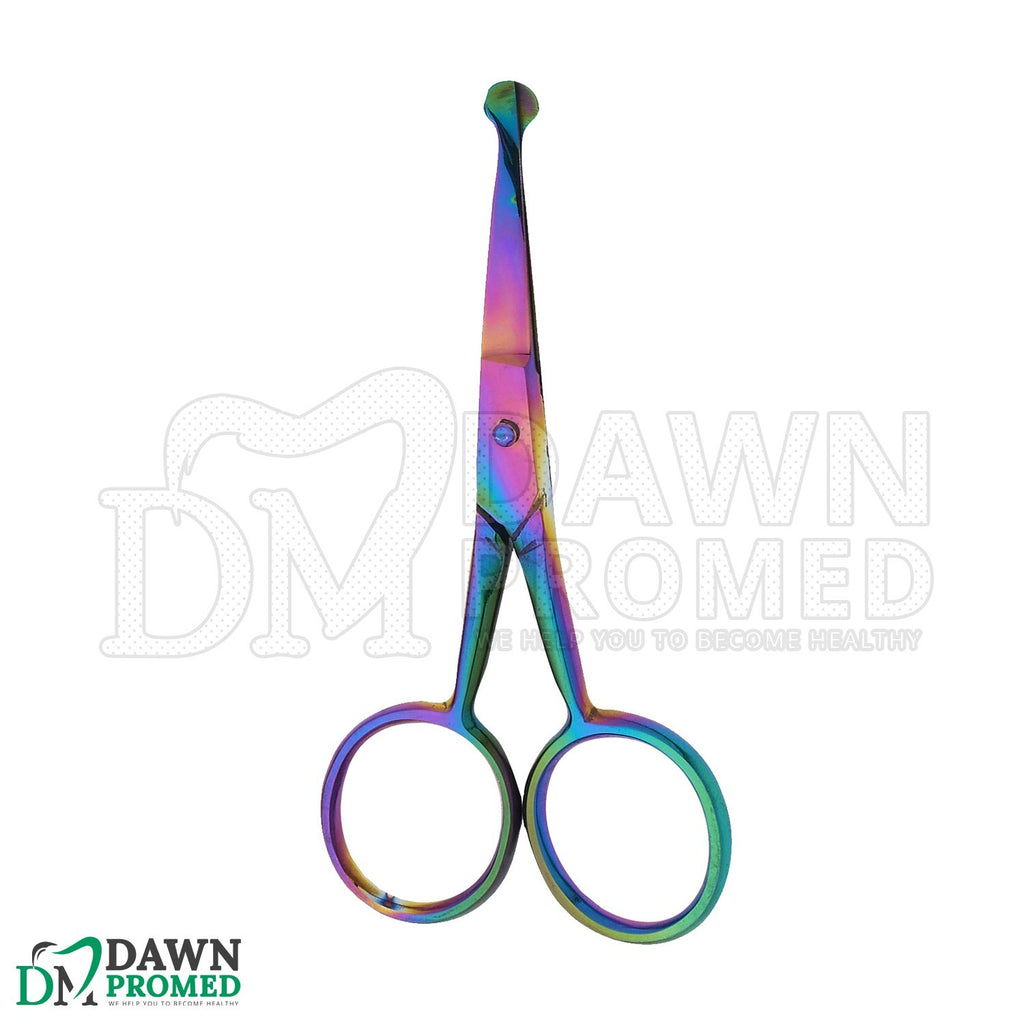 Rainbow Curved Nose & Ear Hair Scissors - 3.5 Inch Safety Grooming Shears