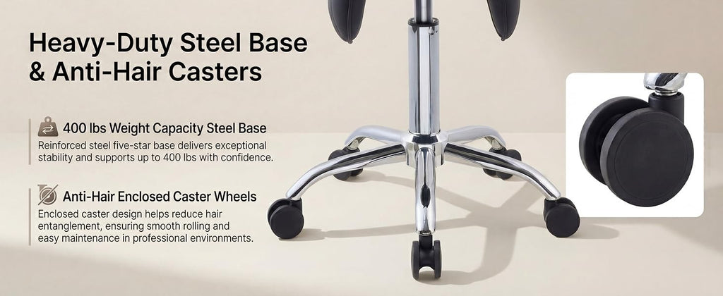 Adjustable Saddle Stool with Wheels for Salon Hair Stylist & Spa