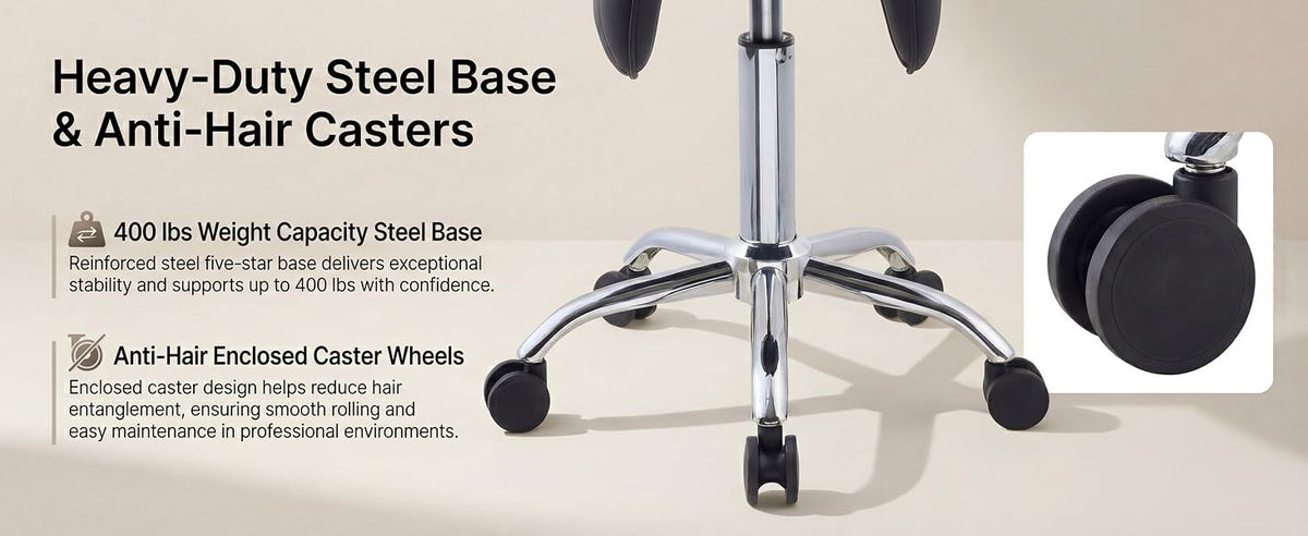 Adjustable Saddle Stool with Wheels for Salon Hair Stylist & Spa