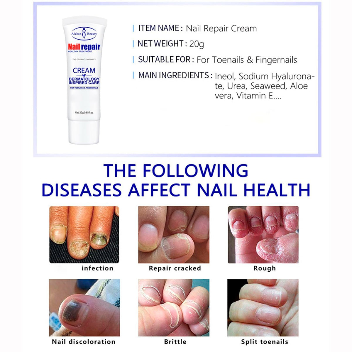 Nail Repair Cream for Damaged Nails - Hydrates & Restores 20g