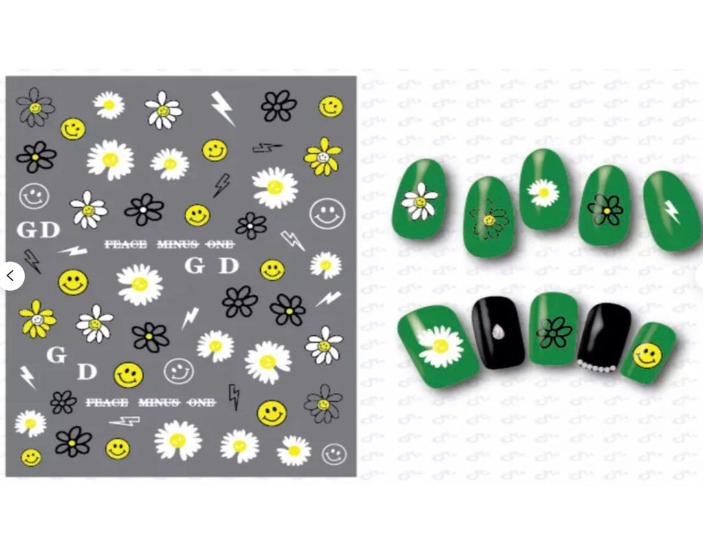 Self-Adhesive Nail Art Stickers Decals Flower Emoji Smile 8 Sheets Variety Pack