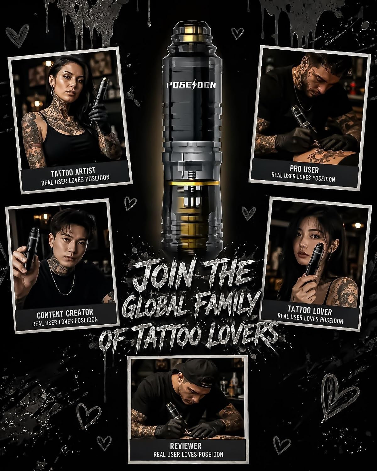 Poseidon Tattoo Pen Kit with 2 Batteries - Complete Tattoo Gun Kit for Beginners