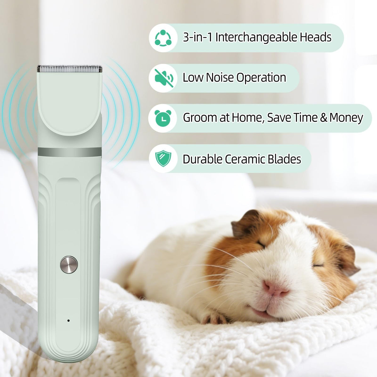 Pet Grooming Kit for Small Animals - Cordless Hair Clipper & Nail Grinder