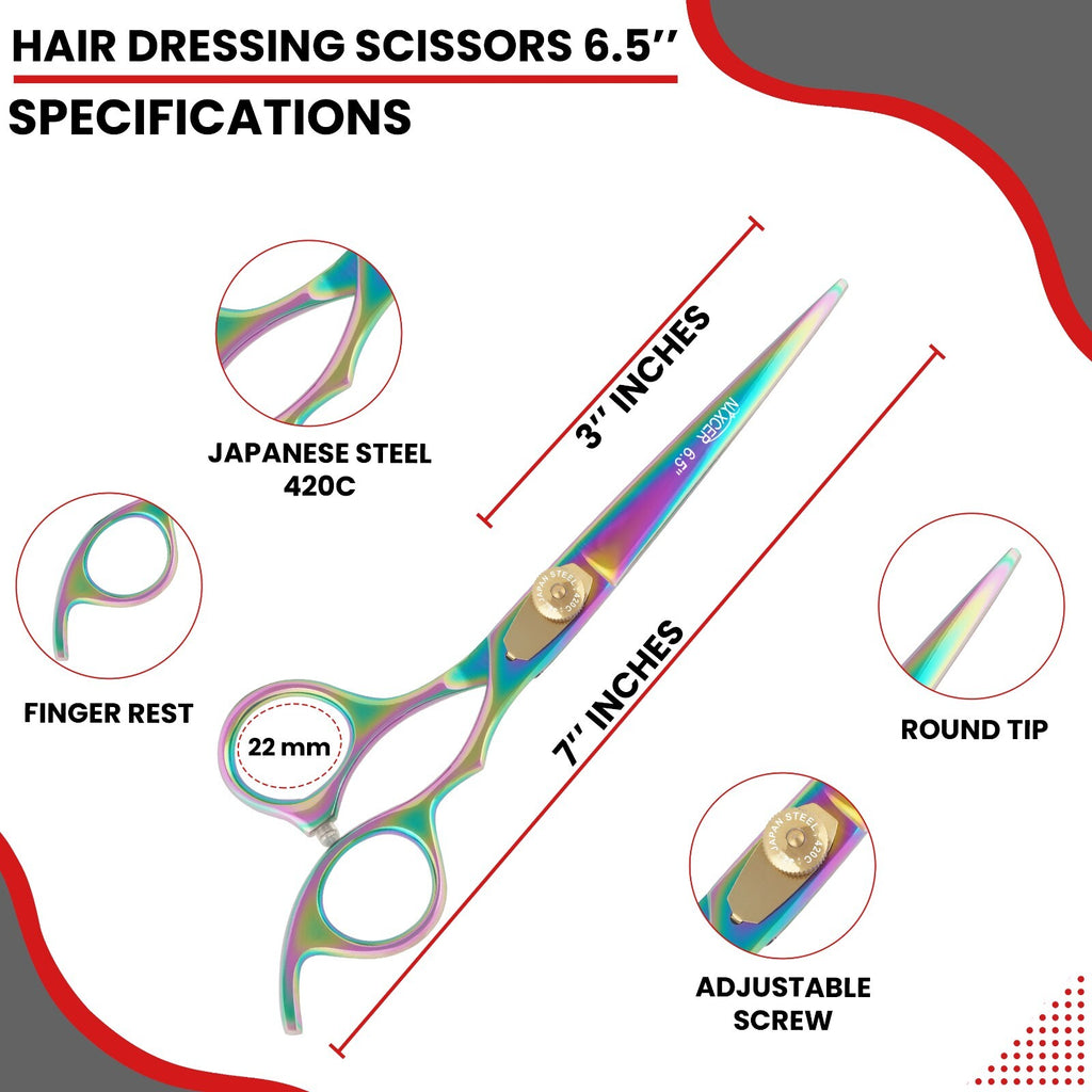 Professional Hair Cutting Scissors 6.5 Inch Japanese Steel Rainbow Finish