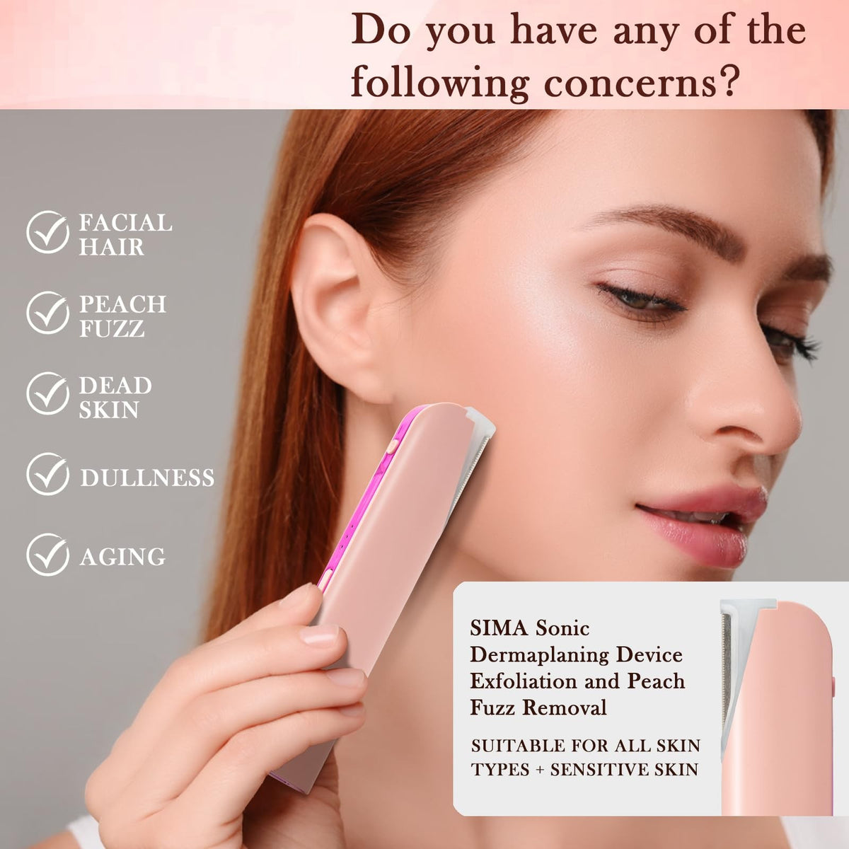 Women Facial Dermaplaning Razor for Peach Fuzz Removal & Exfoliation - Pink