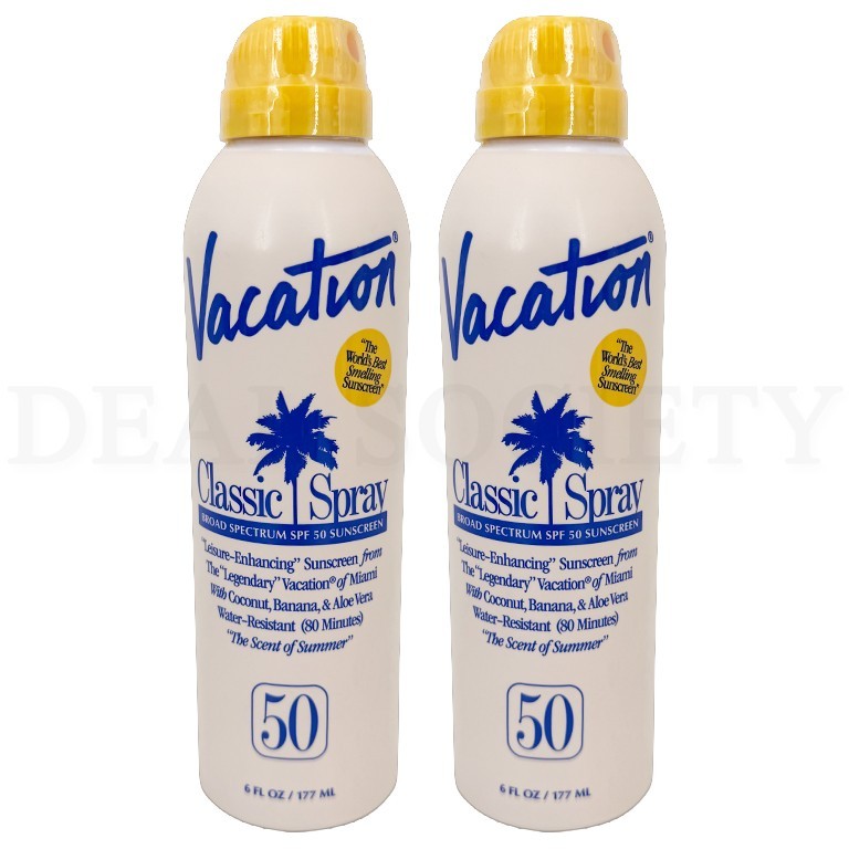 Vacation SPF 50 Sunscreen Spray Coconut Banana 6oz Lot of 2 - Water-Resistant, Broad Spectrum, Lightweight & Transparent
