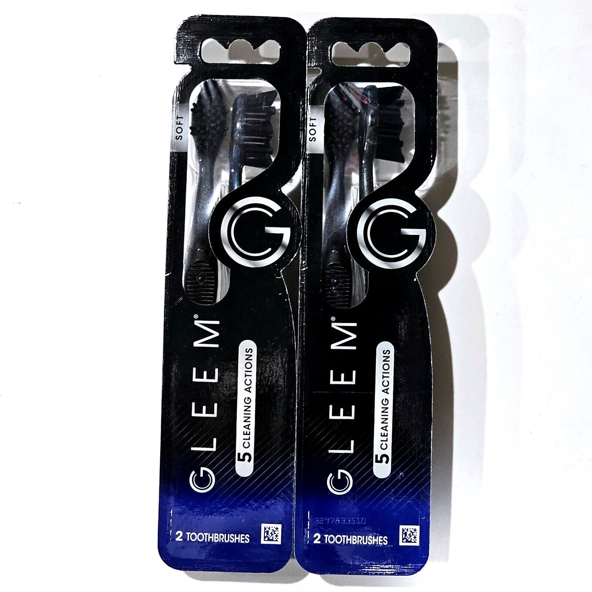 Gleem Soft Double-Action Toothbrushes - 2 Pack, Black, 5 Cleaning Modes