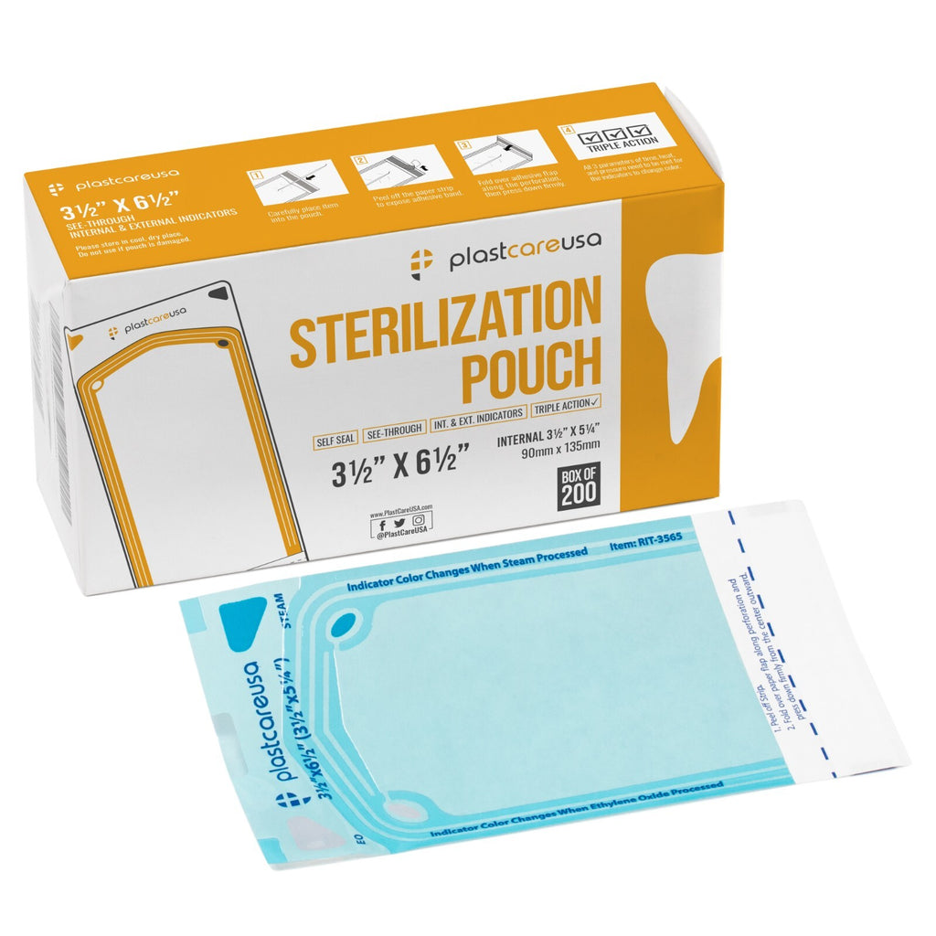 Self-Sealing Sterilization Pouch 3.5 x 6.5 Paper/Blue Film (400) Box – Dental Autoclave