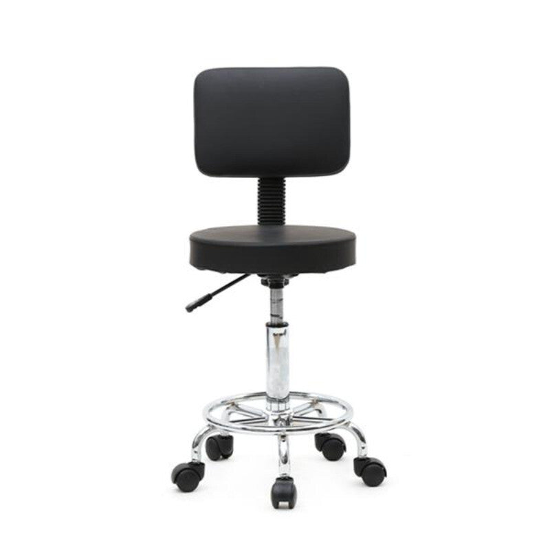 Adjustable Salon Stool with Back Support - Black Round Seat