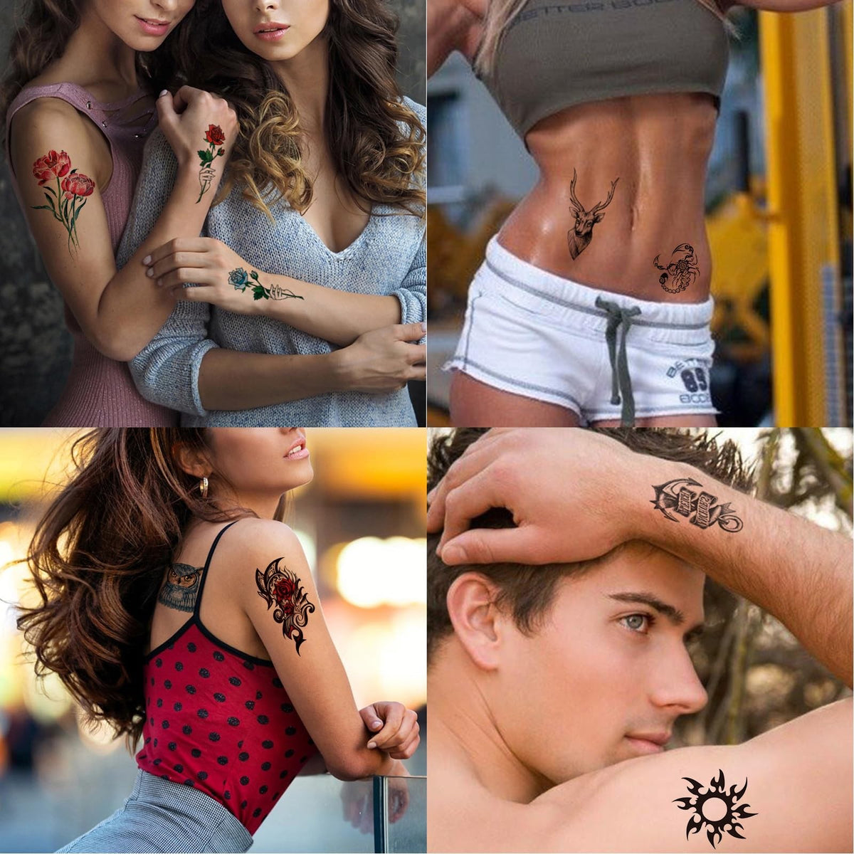 Temporary Body Tattoos Stickers Set 82 Sheets Halloween & Summer Designs
