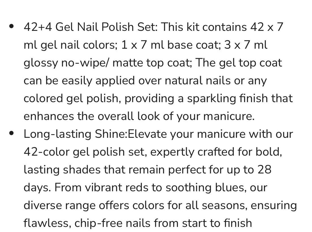46-Piece Gel Nail Polish Set with Base, Top, Matte & Glitter Coats - 42 Colors