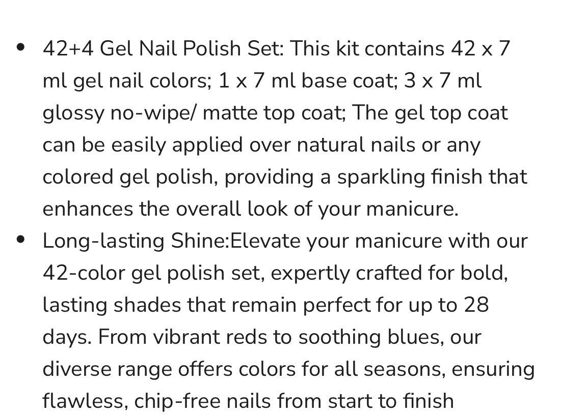 46-Piece Gel Nail Polish Set with Base, Top, Matte & Glitter Coats - 42 Colors