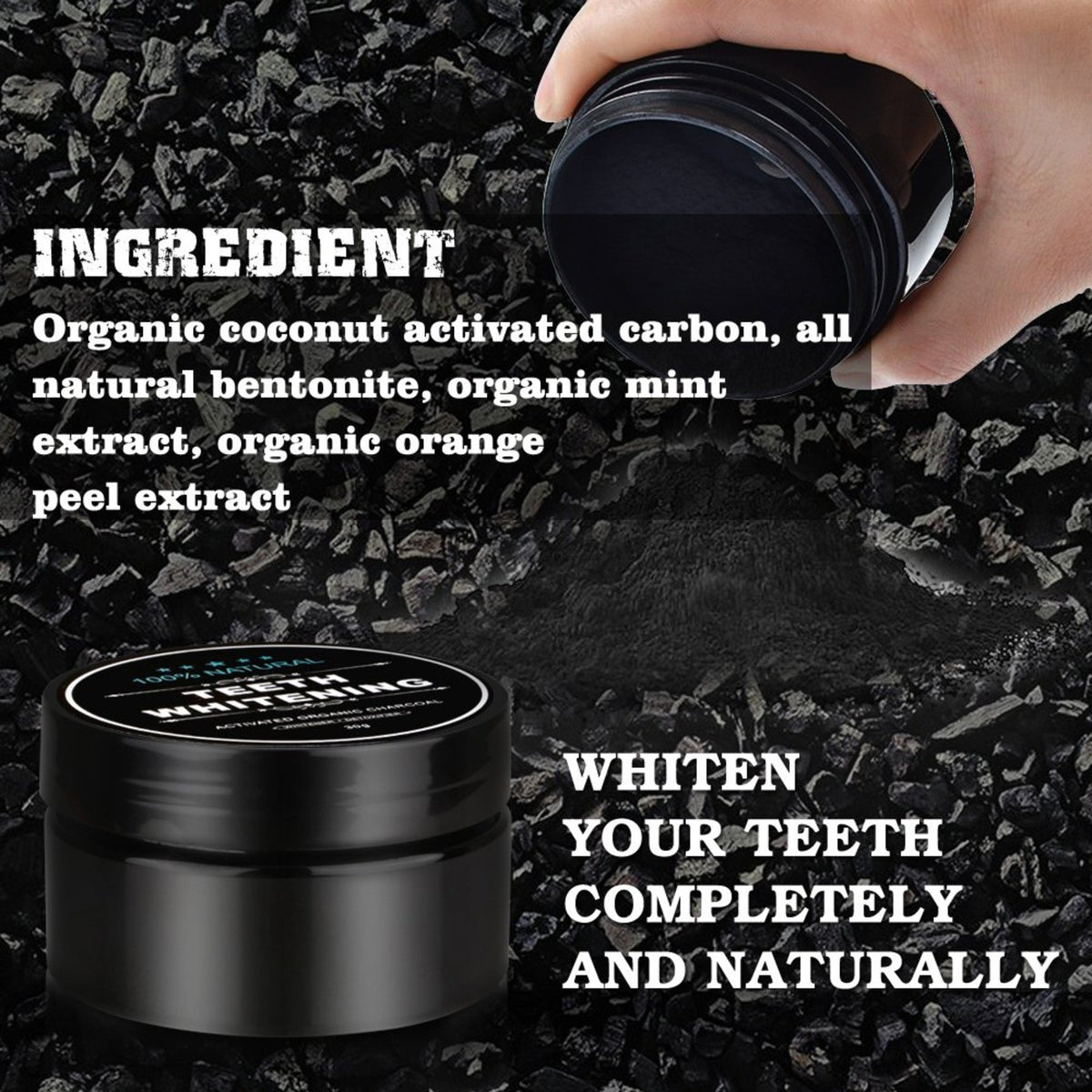 Natural Charcoal Tooth Powder for Whitening and Brightening Smile - Includes Bamboo Toothbrush