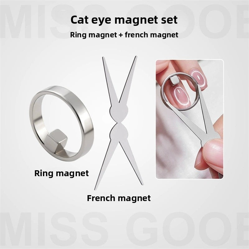 Double-Head Cat Eye Magnet Nail Art Set for French Manicure - Silver