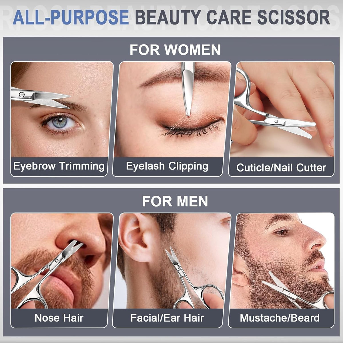 Small Stainless Steel Eyebrow and Nose Hair Scissors Set - Precision Trimming