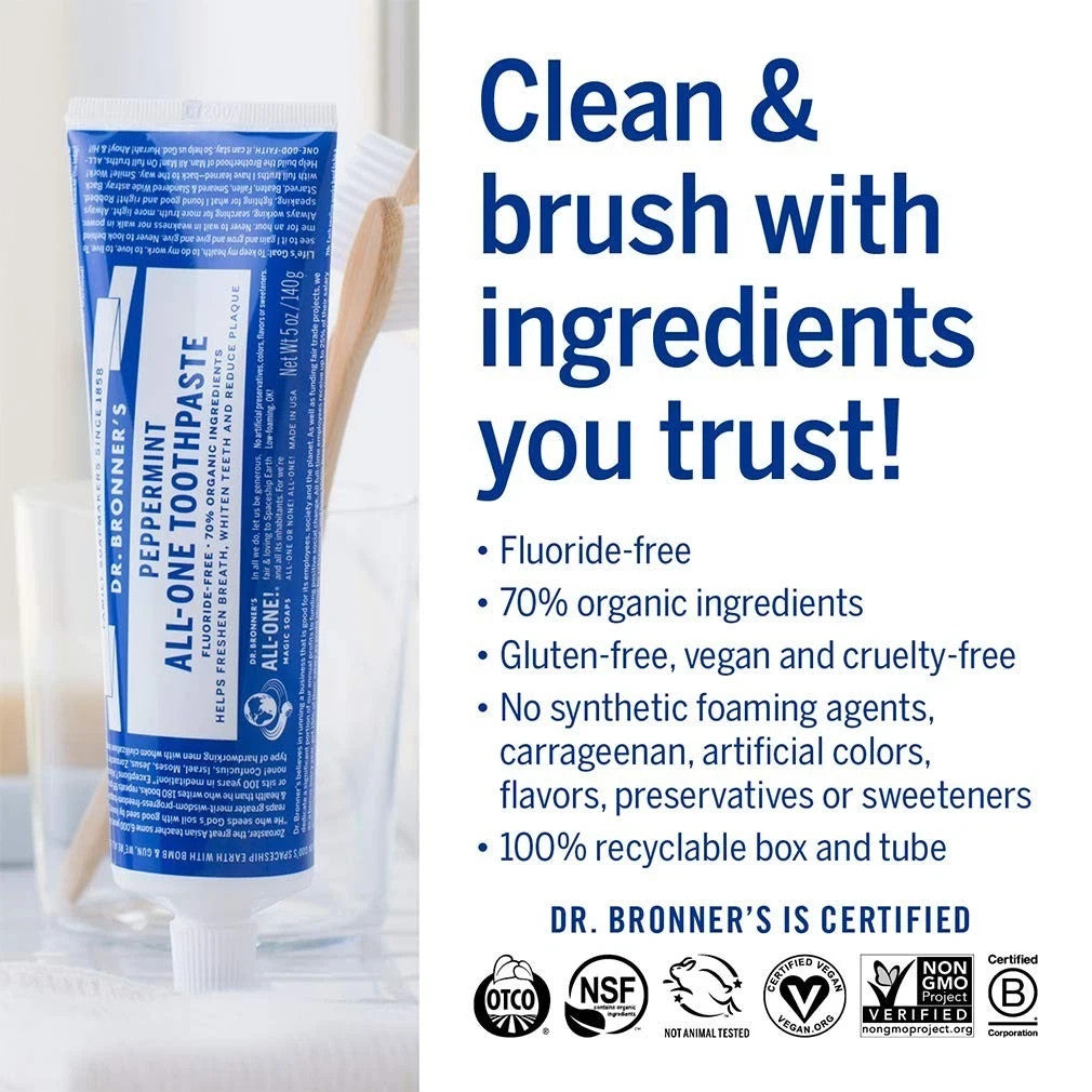 Natural Organic Peppermint Toothpaste - Fluoride & SLS Free, Pack of 6