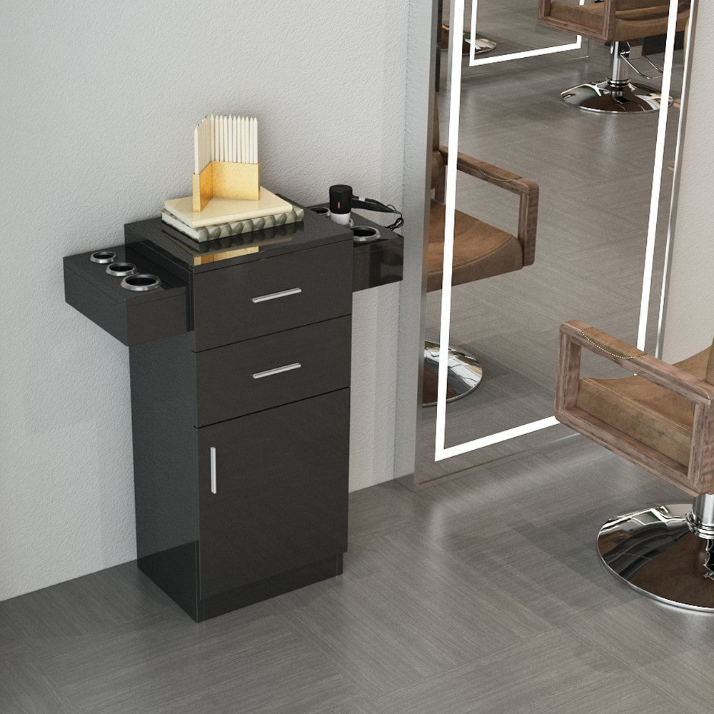 Salon Barber Station Cabinet with Lockable Drawers & Tool Holders