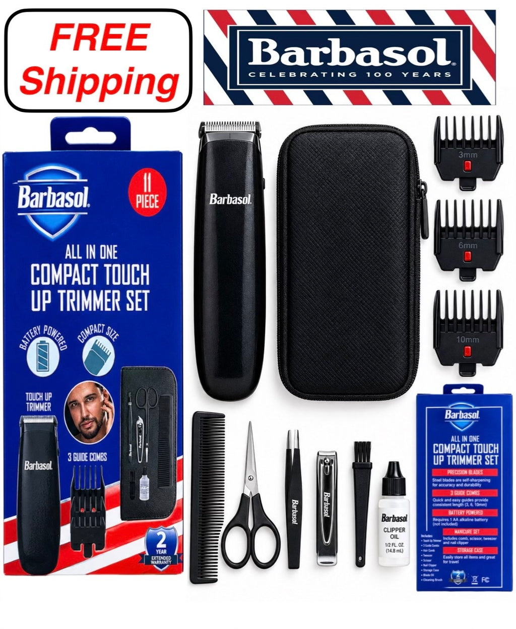 All-In-One Personal Grooming Trimmer Set with Travel Case - 11 Pieces