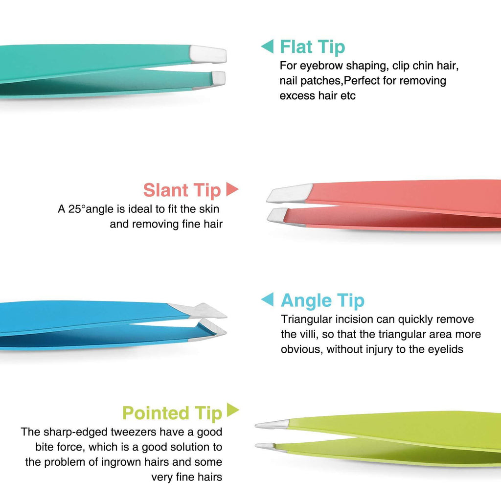 Precision Eyebrow Tweezers Set with Leather Case - 4 Pcs for Facial Hair & Grooming