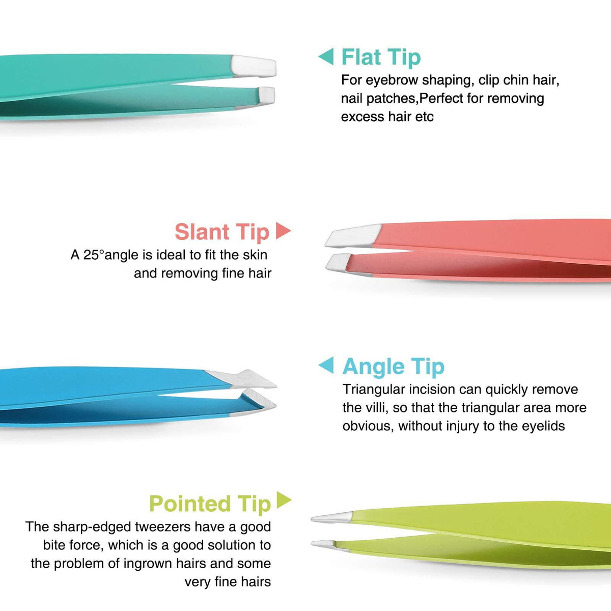 Precision Eyebrow Tweezers Set with Leather Case - 4 Pcs for Facial Hair & Grooming