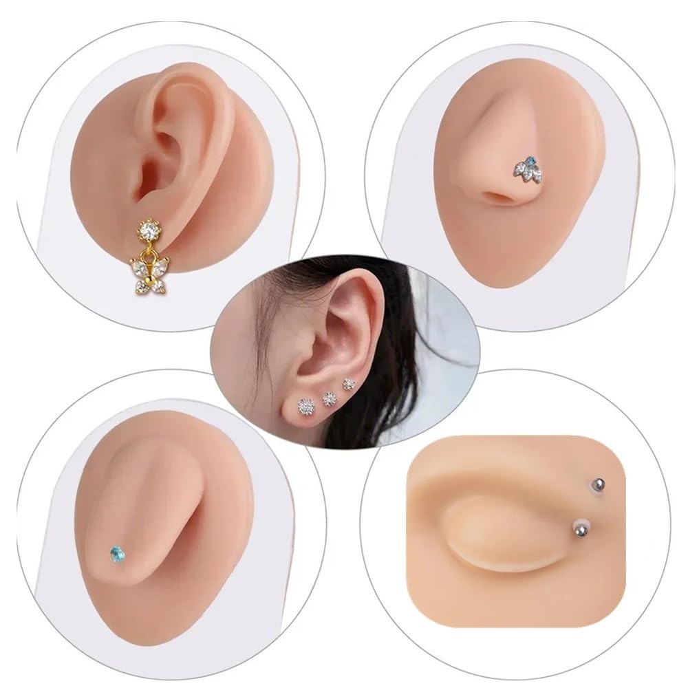 7-Piece Silicone Piercing Practice Kit - Realistic Training Models with Display Holder