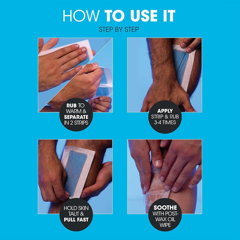 Men's Body Wax Strips Hair Removal Kit with 20 Strips & Calming Wipes