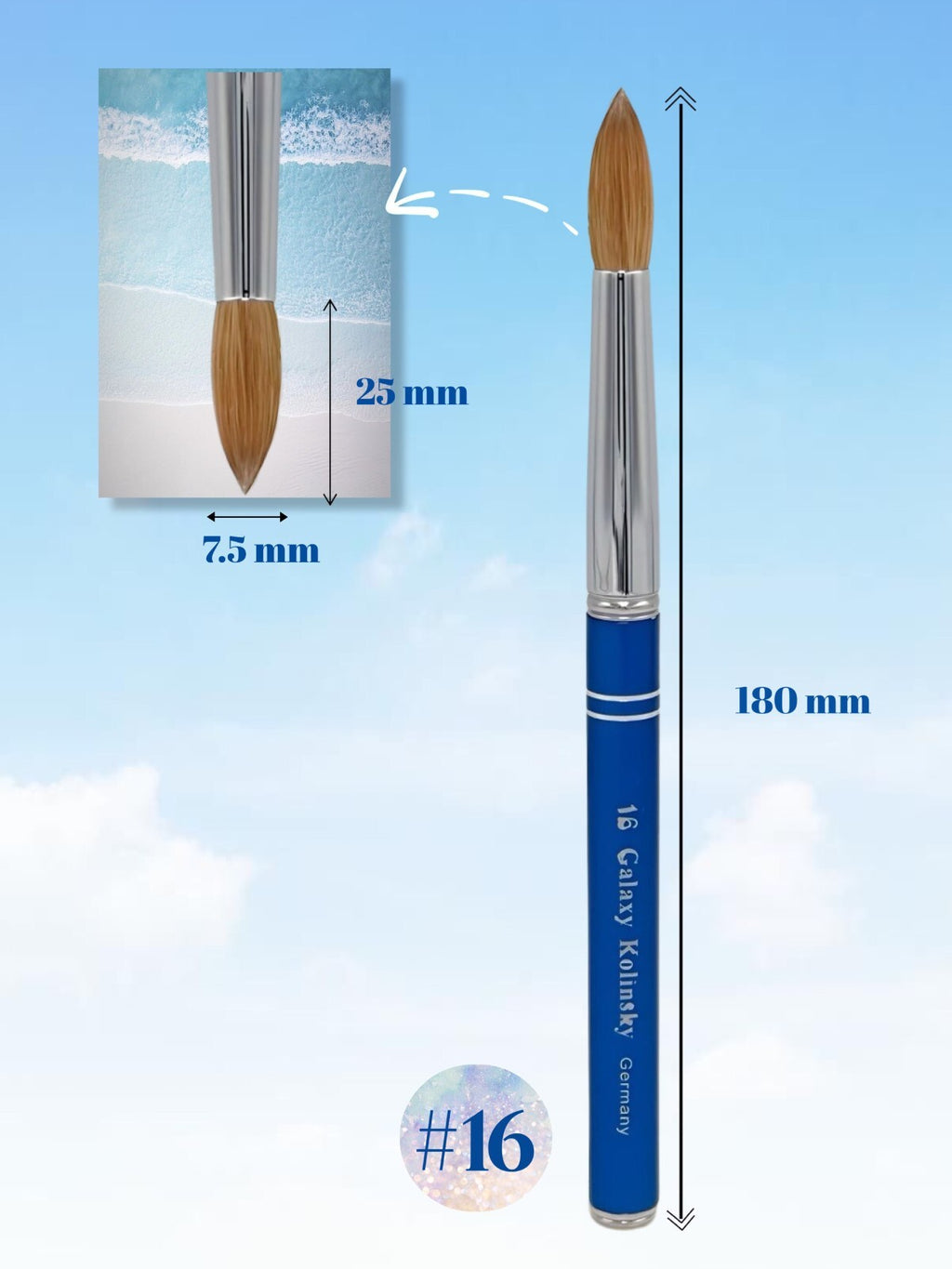 Galaxy Professional 100% Kolinsky Acrylic Nail Brush Round Size 8-22 - Nail Art Tool