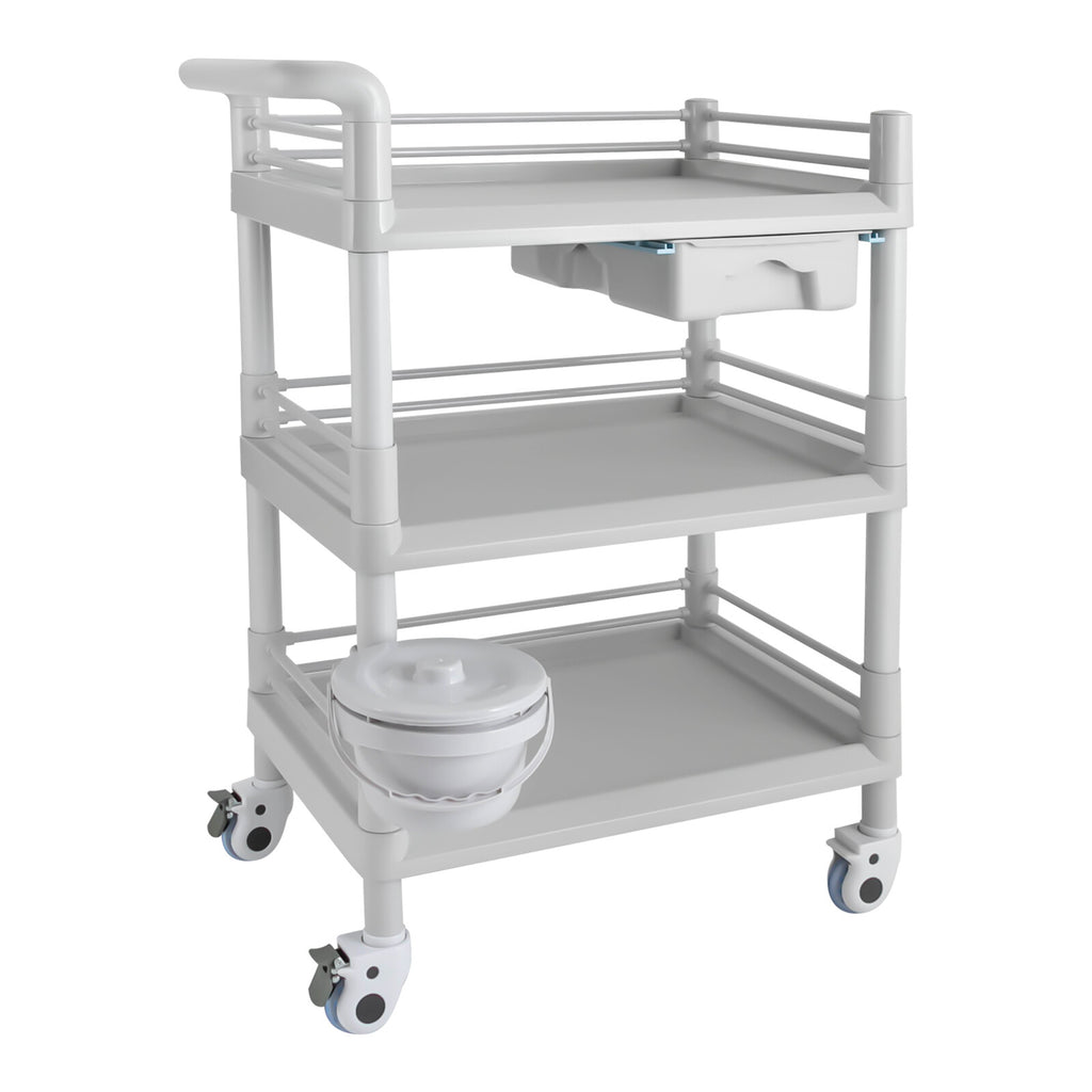 Grey 3-Tier Salon Cart with Wheels - ABS Rolling Tool Organizer