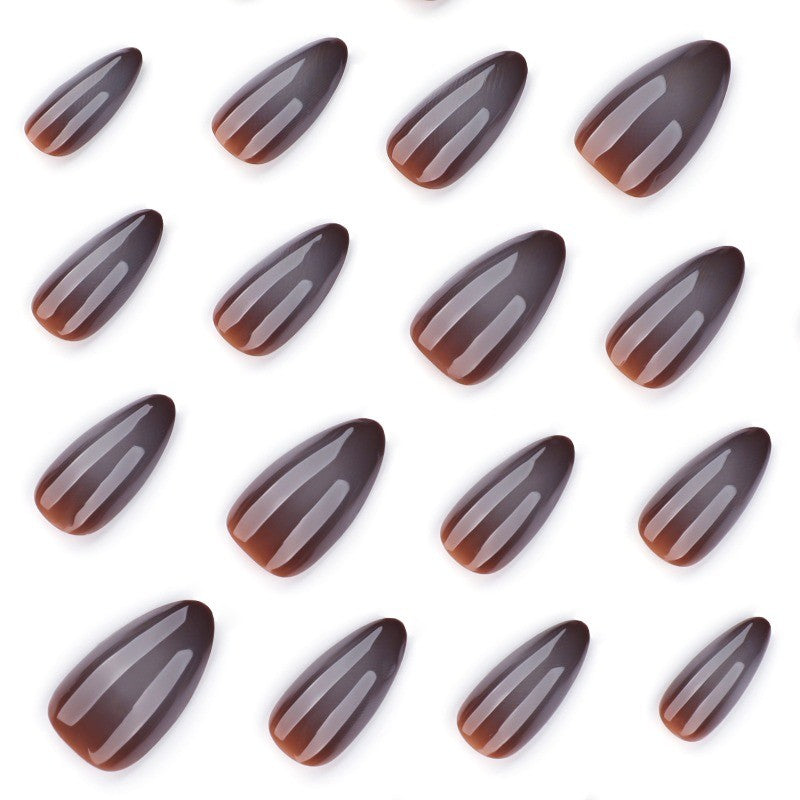 48Pcs Medium Almond Solid Taupe Brown Glossy Press-On Nails