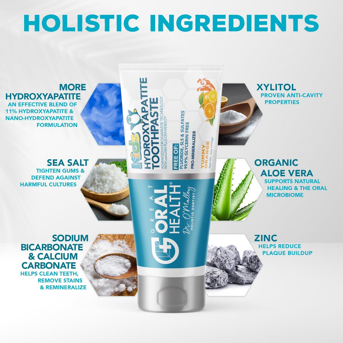 Kids Fluoride-Free Toothpaste with Remineralizing Hydroxyapatite, 4 oz